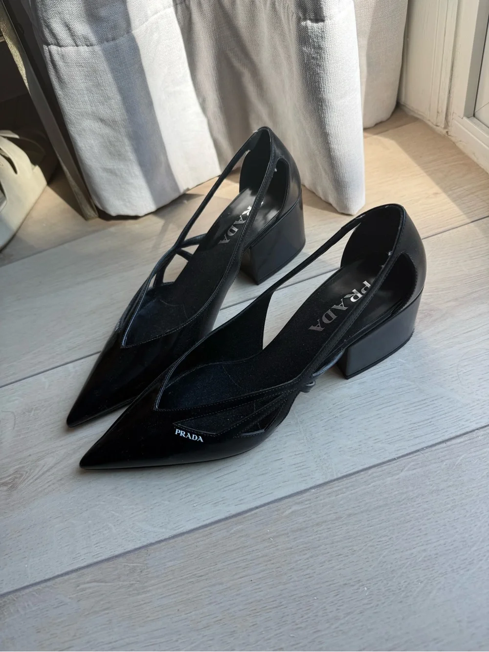 Prada Black cut-out detail Pointed-Toe Slingback Heels